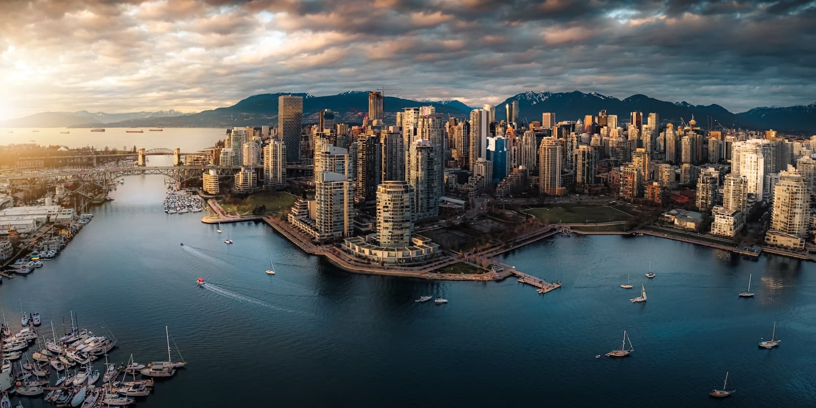 Aerial view of Downtown Vancouver at first light