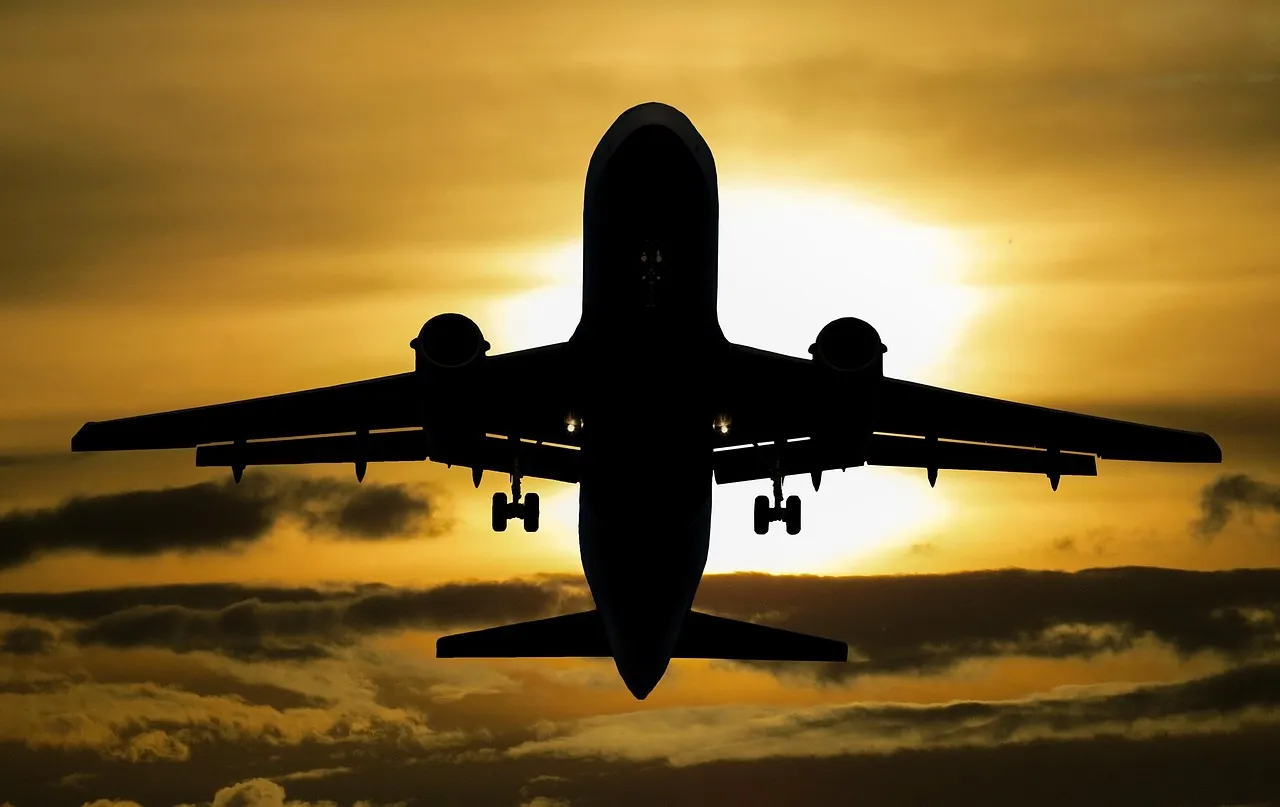 An airplane departing at sunset, representing the removal process a PRRA application puts on hold